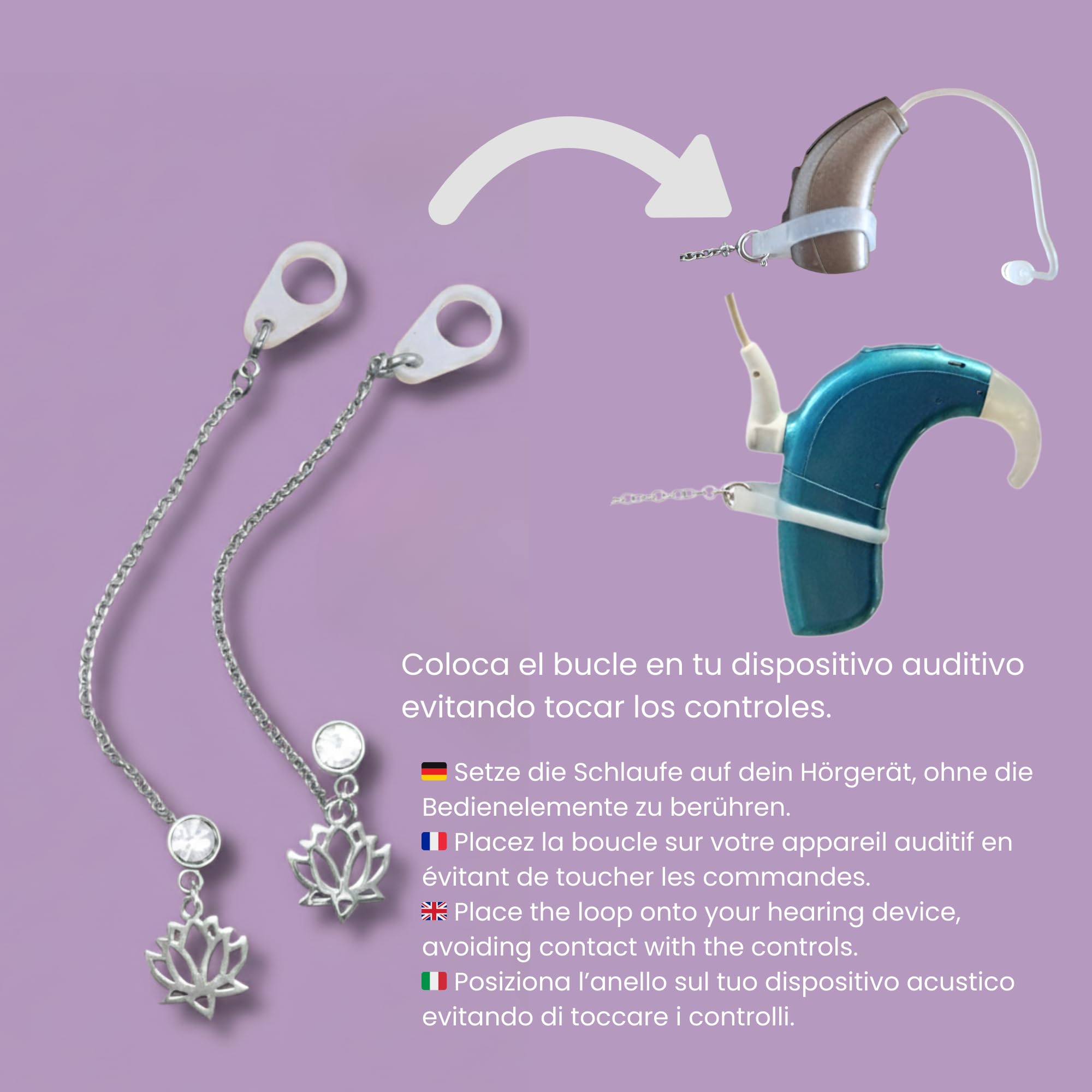 Boucle d'oreille anti-perte pour surdité | Chaîne de rétention pour maintien des appareils auditifs pour sourds | Empêche les chutes et les pertes d'amplificateurs ou implants cochléaires | (OR)