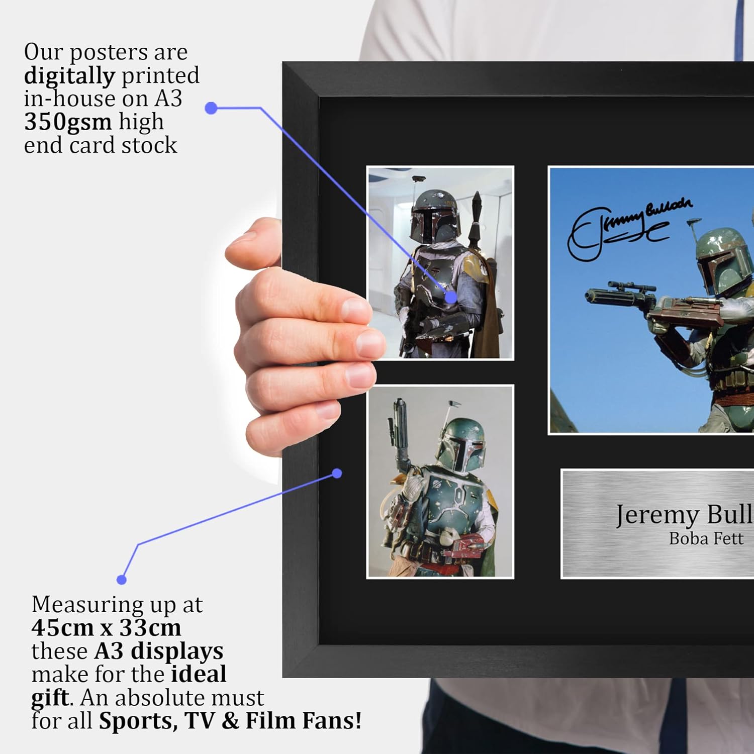 HWC Trading Jeremy Bulloch Boba Fett Star Wars 16 x 12 inch (A3) Printed Gifts Signed Autograph Presentation Photo Montage Display for TV Show Fans - 16" x 12" Framed