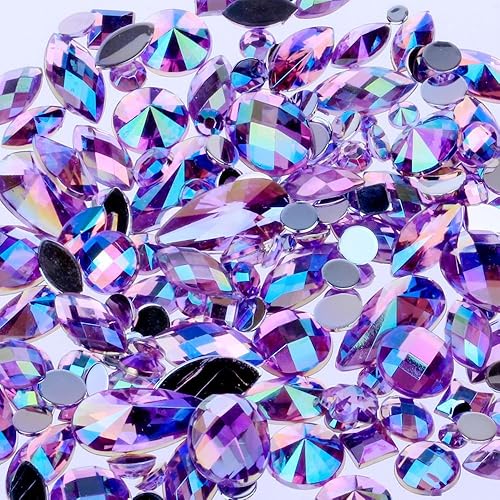 300 unidades de diamantes de imitación AB para arte de uñas, color morado cristalino, no termofijos, parte trasera plana, piedras acrílicas para
