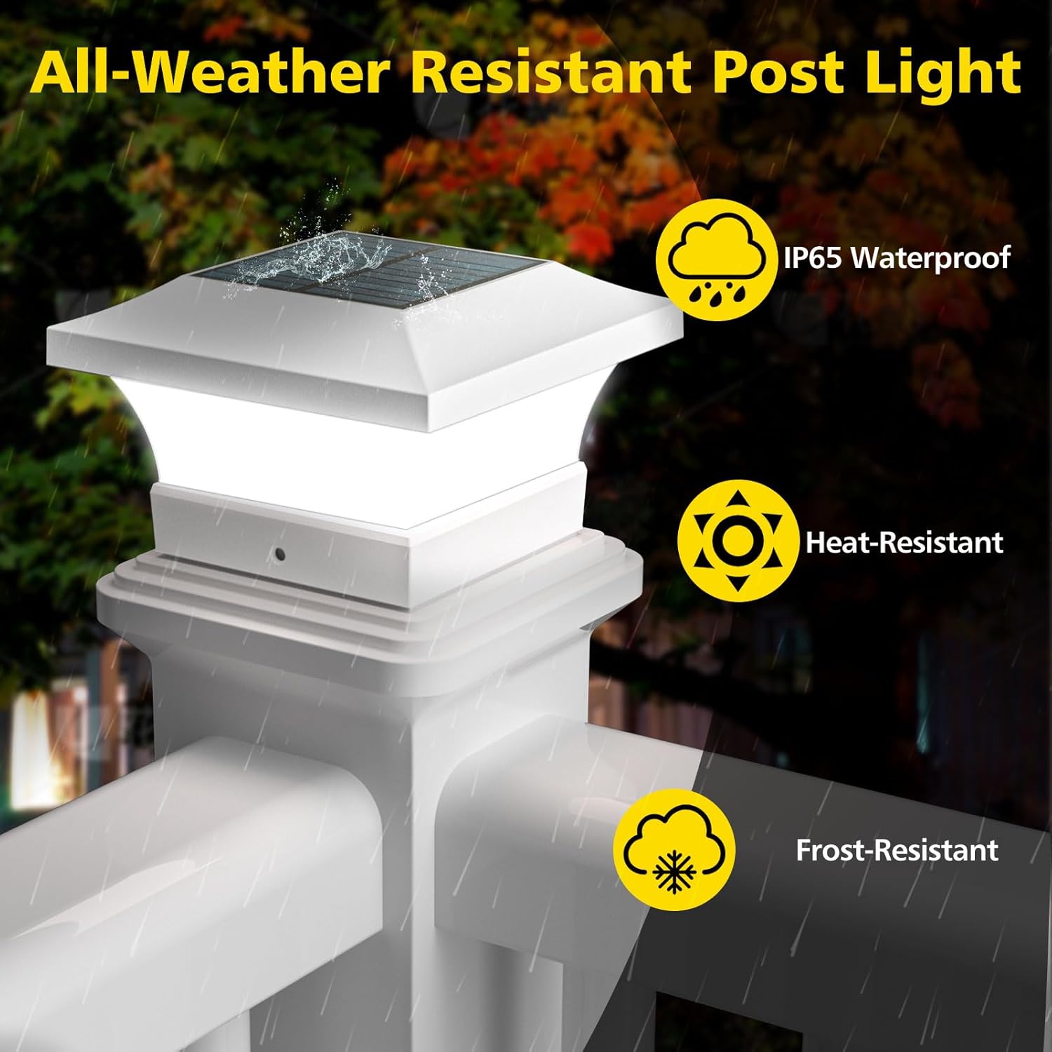 T-SUN Solar Post Cap Lights, Waterproof Outdoor Solar Powered Deck Fence Post Lights for 4 X 4 Wooden/Vinyl Posts, 6000K Cool White Lighting Decor for Deck, Patio, Garden, Porch, Fence(White - 2 Pack)