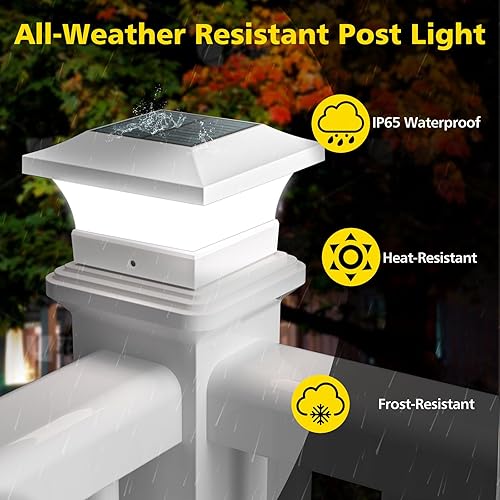 Miniatura 31 de T-SUN Luces solares para poste, luces solares impermeables para exteriores para postes de madera de 4 x 4, iluminación LED blanca de 6000 K