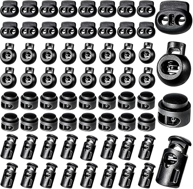 Plastic Spring Cord Locks 80 pcs End Spring Toggle Stopper Slider Single Double Hole Round Cord Locks for Drawstrings, Shoelace, Backpacks, Sport Clothes, 4 Styles