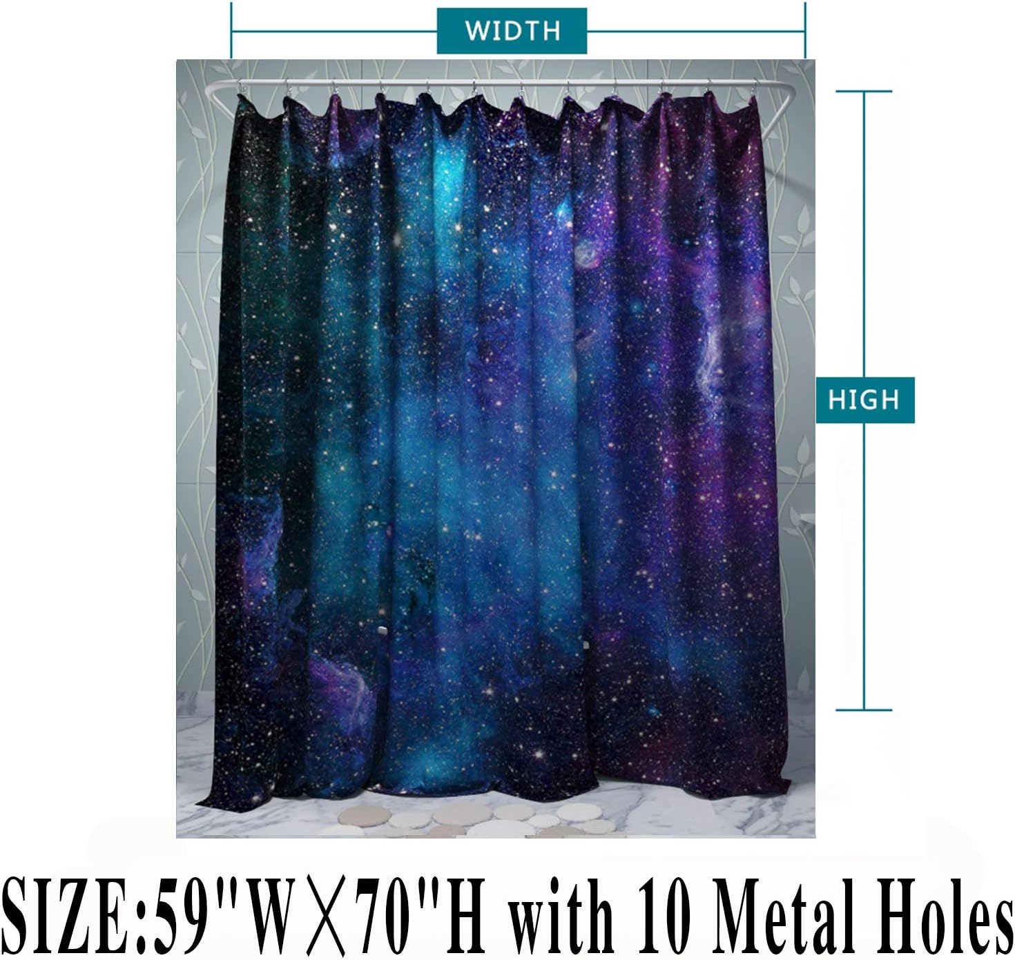 Maccyafst Starry Space Decorations Shower Curtain Blue Galaxy Shower Curtain Nebula Waterproof Bathtub Sets Polyester Fabric for Bath Room Curtain Decor with Hooks(59" W×70" H)