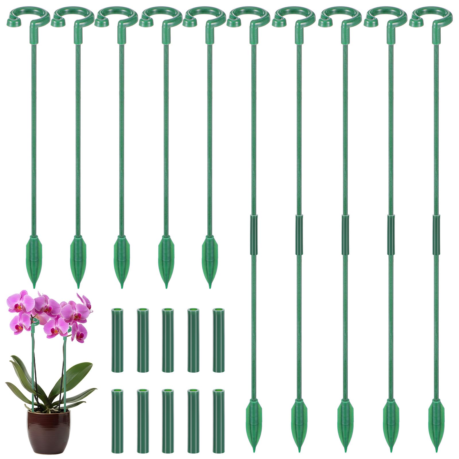 20 Pack Adjustable Plant Support Stakes,Orchid Stakes and Clips,Plant Holder Stick for Garden,Plants Supports for Tomato Rose Outdoor Indoor Plants(with 10 Extenders)
