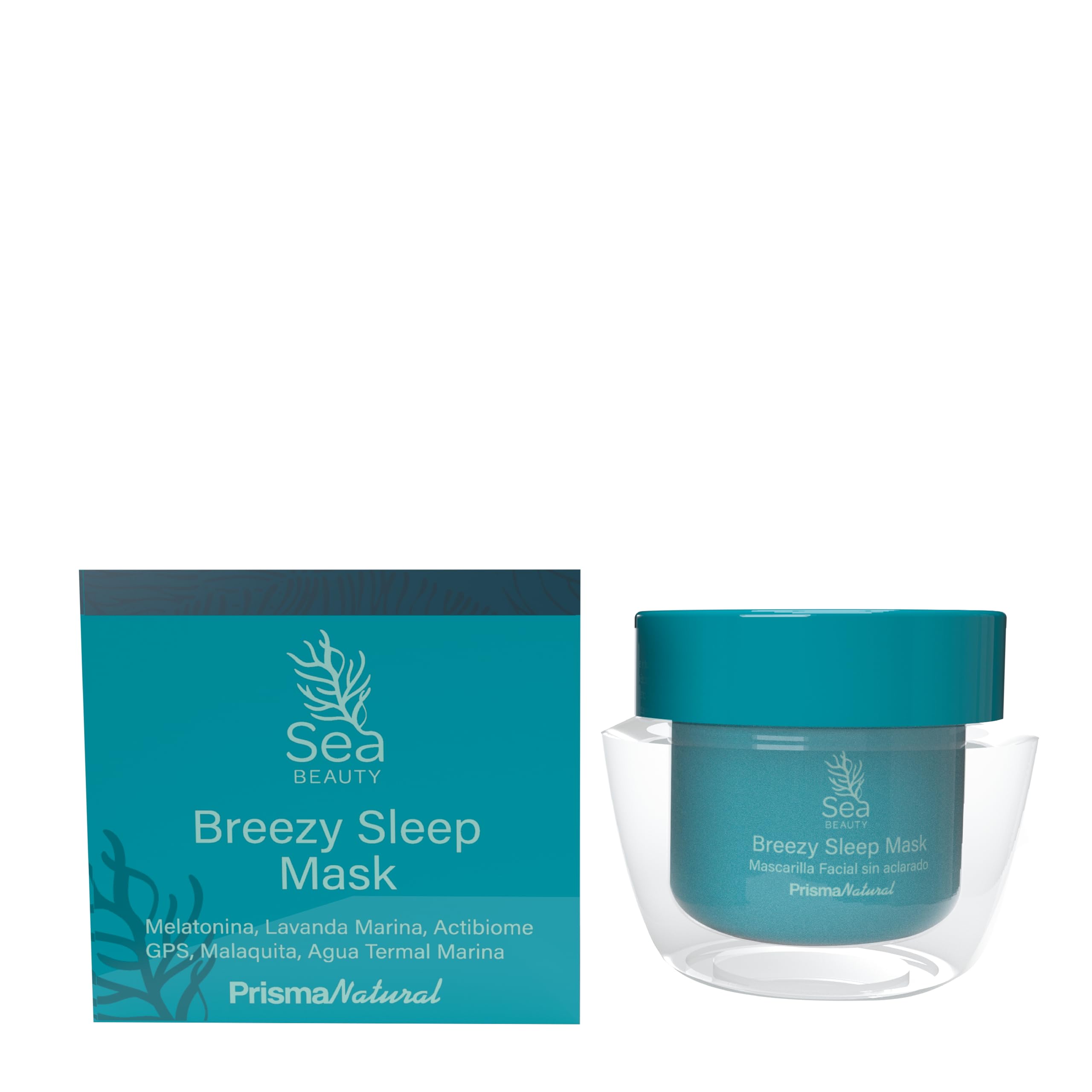 Prisma Natural - SEA BEAUTY Breezy peeling mask. Mascarilla facial natural sin aclarado, con melatonina liposomada, Lavanda marina, Extracto de algas, Prebiótico, Agua termal. Descanso para la piel.