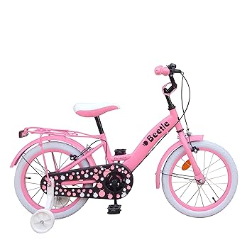 Beetle Panache 16T Kids Bike, 10 Inch Frame, Pink, Single Speed Steel Frame Bike with Support Wheels, Ideal for 5-7 Years Unisex, Height 3-4 feet