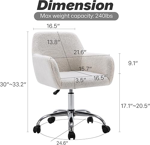 Miniatura 3 de KCC Silla de Tocador de Maquillaje de Piel Sintética, Cómoda Silla Giratoria Moderna Mullida de Descanso con Ruedas, Tapizada Difusa Altura Blanco +