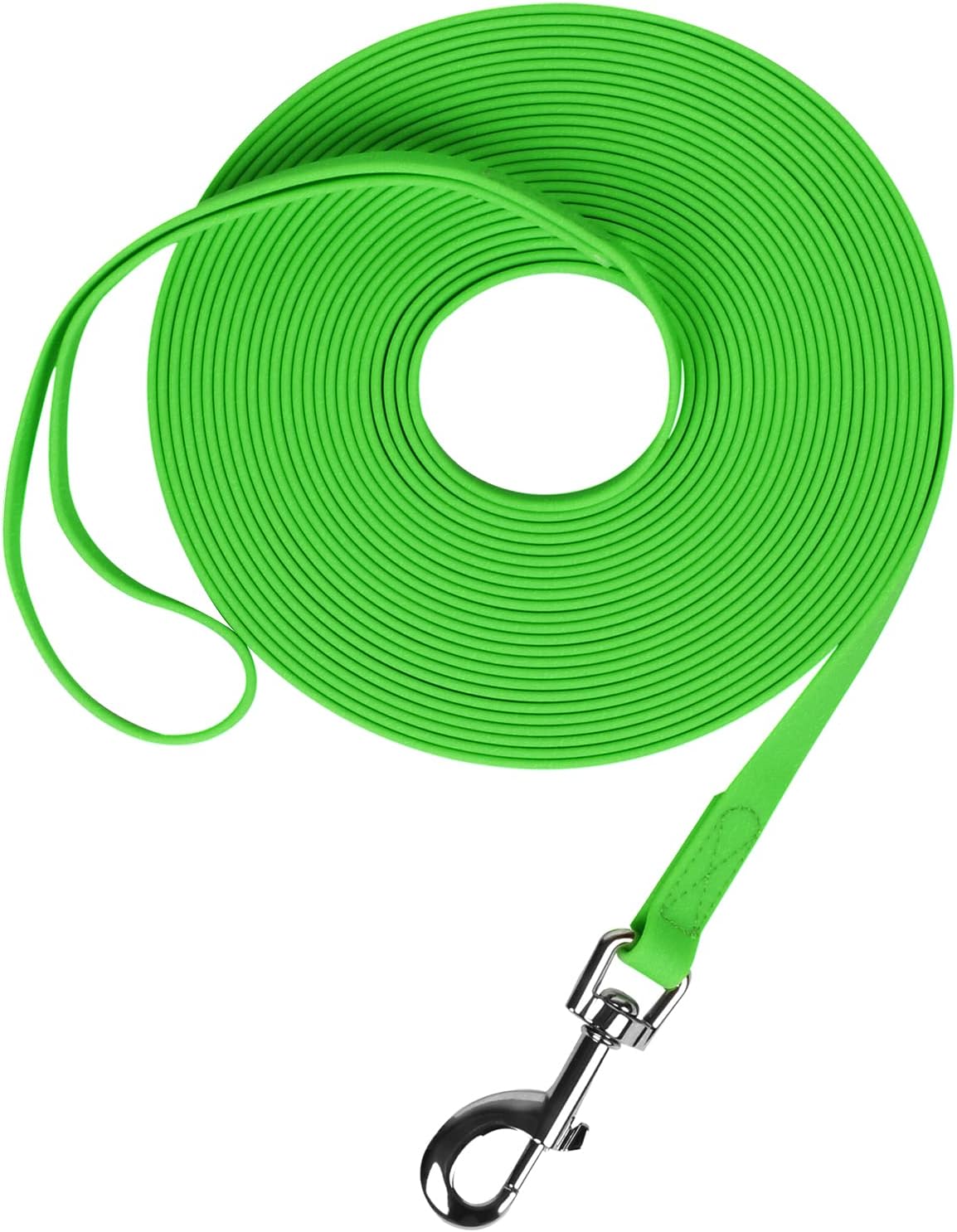 QiaositeWaterproof Long Leash Durable Dog Recall Training Lead Great for Outdoor Hiking, Training, Yard, Beach and Swimming (Green, 10ft)