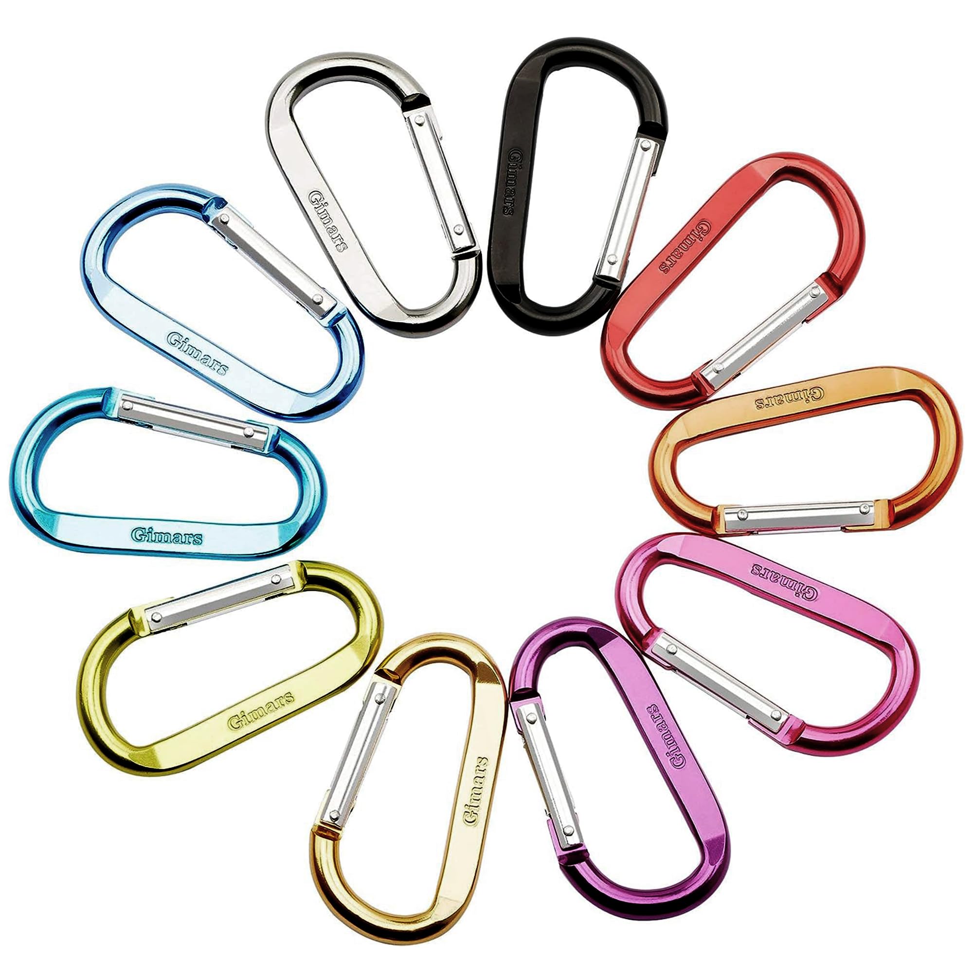 Gimars Lot de 10 mousquetons à Ressort en Aluminium pour Le Camping, la pêche, la randonnée ou Les Voyages