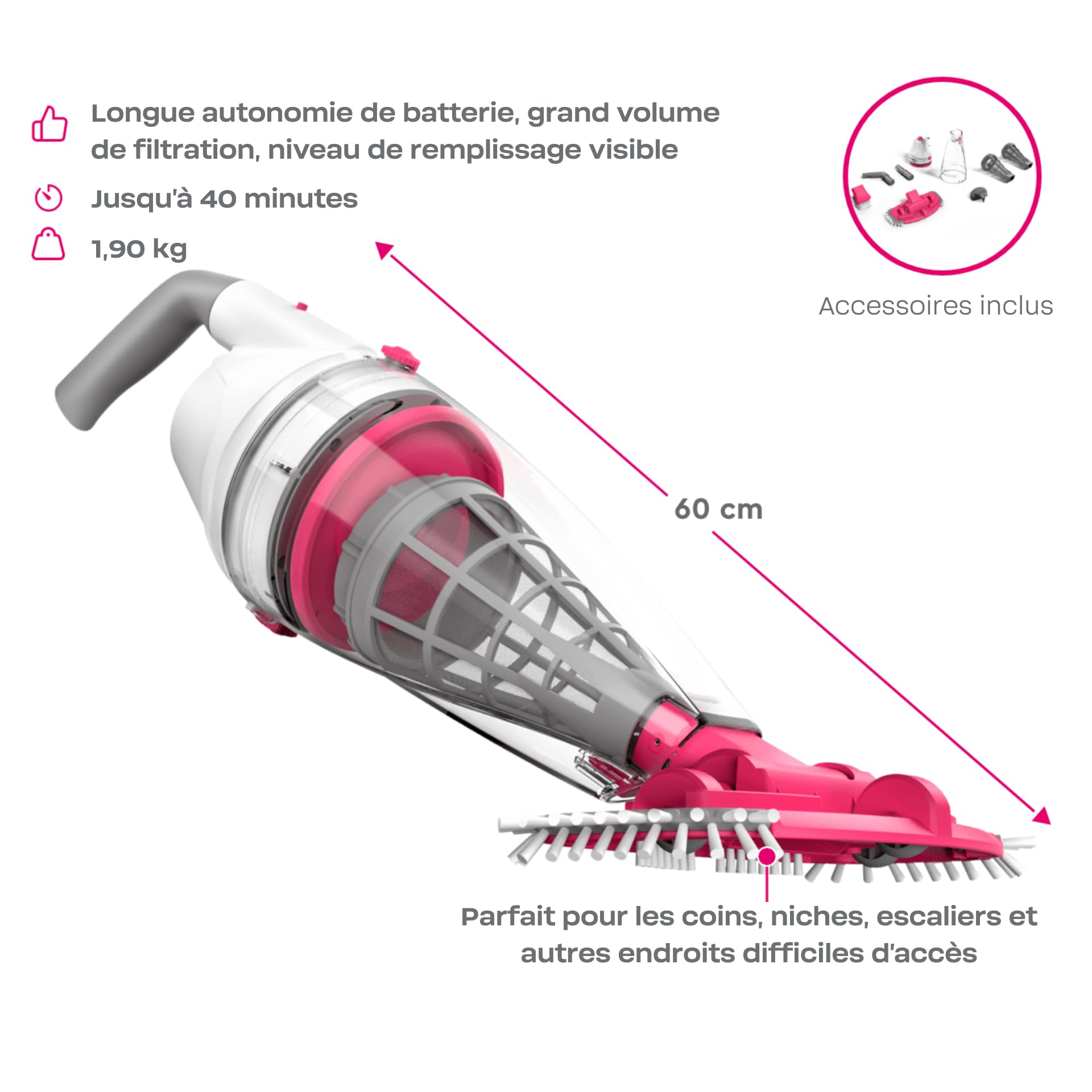 BWT Aspirateur de Piscine BC50 – aspirateur sans Fil à Batterie pour Nettoyage de Piscine, aspirateur de Fond avec Filtre, Alternative au Robot, kit d’Entretien
