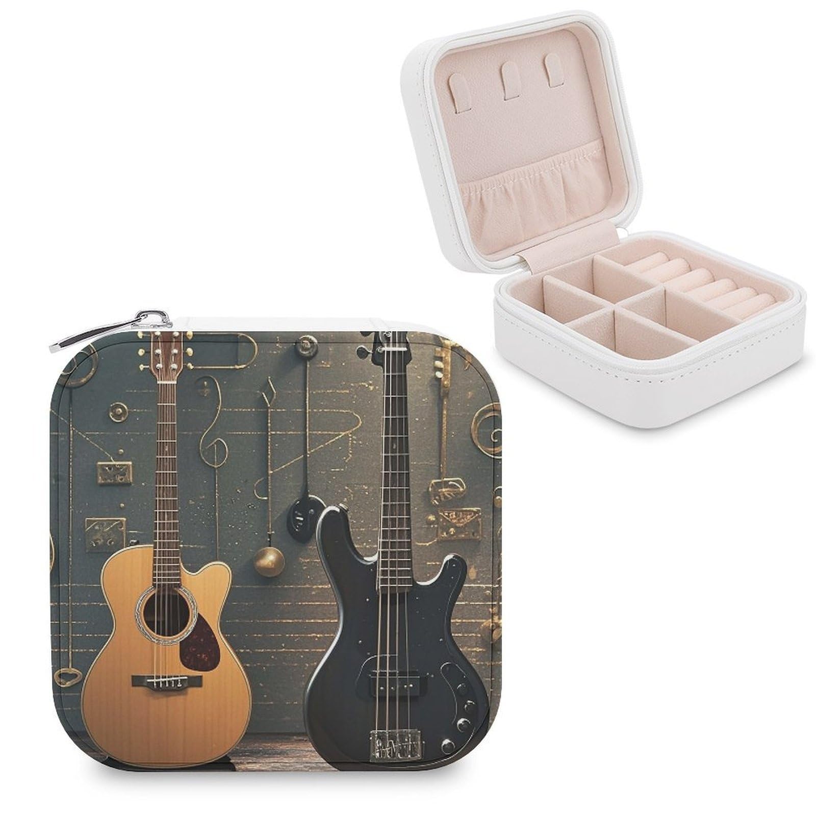 LZQPOEAS Musical Instruments Jewelry Box Mini Jewelry Travel Case Trendy Stuff Ring Box Custom PU Leather Jewelry Boxes Portable Jewelry Case Earring Storage Organizer for Girls Women
