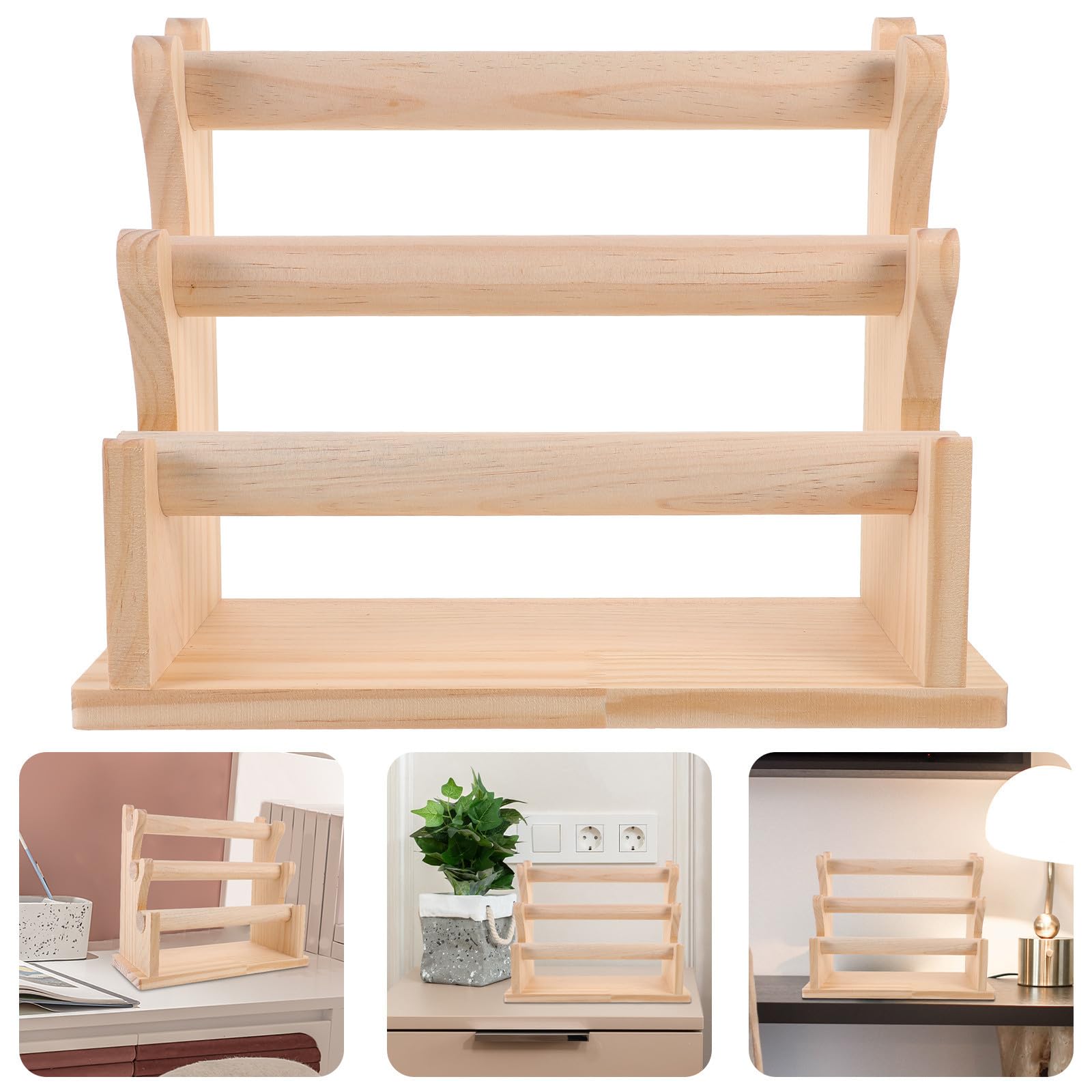 Expositor de Joyas de Varios Niveles en Madera Beige Diseño de Múltiples Capas y Base Plana para Organizar Pulseras y Pendientes Hogar