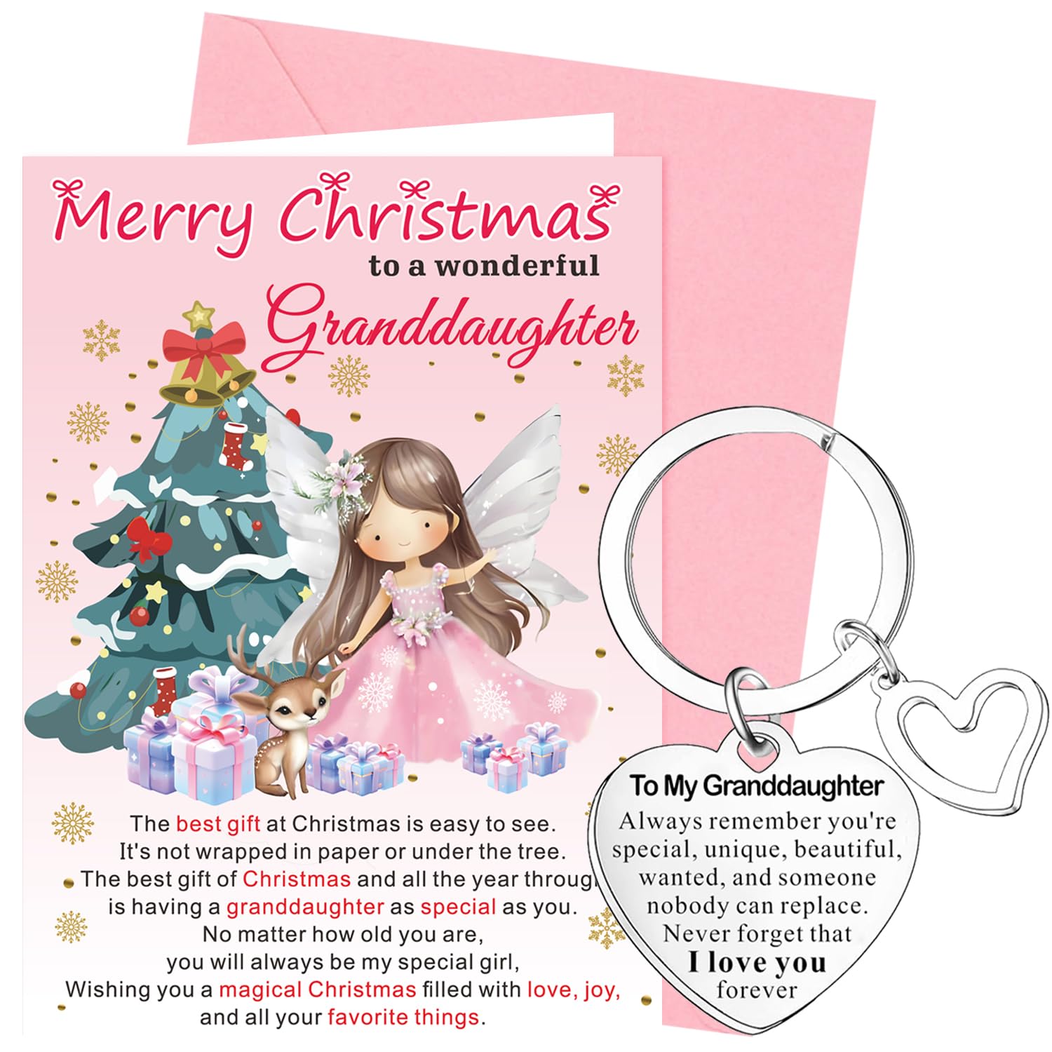 XINDY Granddaughter Christmas Card, Christmas Card for Granddaughter Xmas Card Keyring Xmas Gifts for Girls from Grandma, Nan, Grandad, Grandparents, with Envelope — image 1