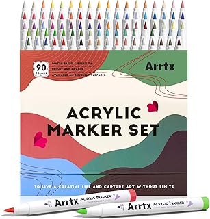 Arrtx アクリルマーカー 90色 ブラシチップ アクリルペイントペン ロックペインティング 木製 キャンバス ストーン ガラス セラミック ファブリック DIY クラフト&アート用品 ギフトパッケージ