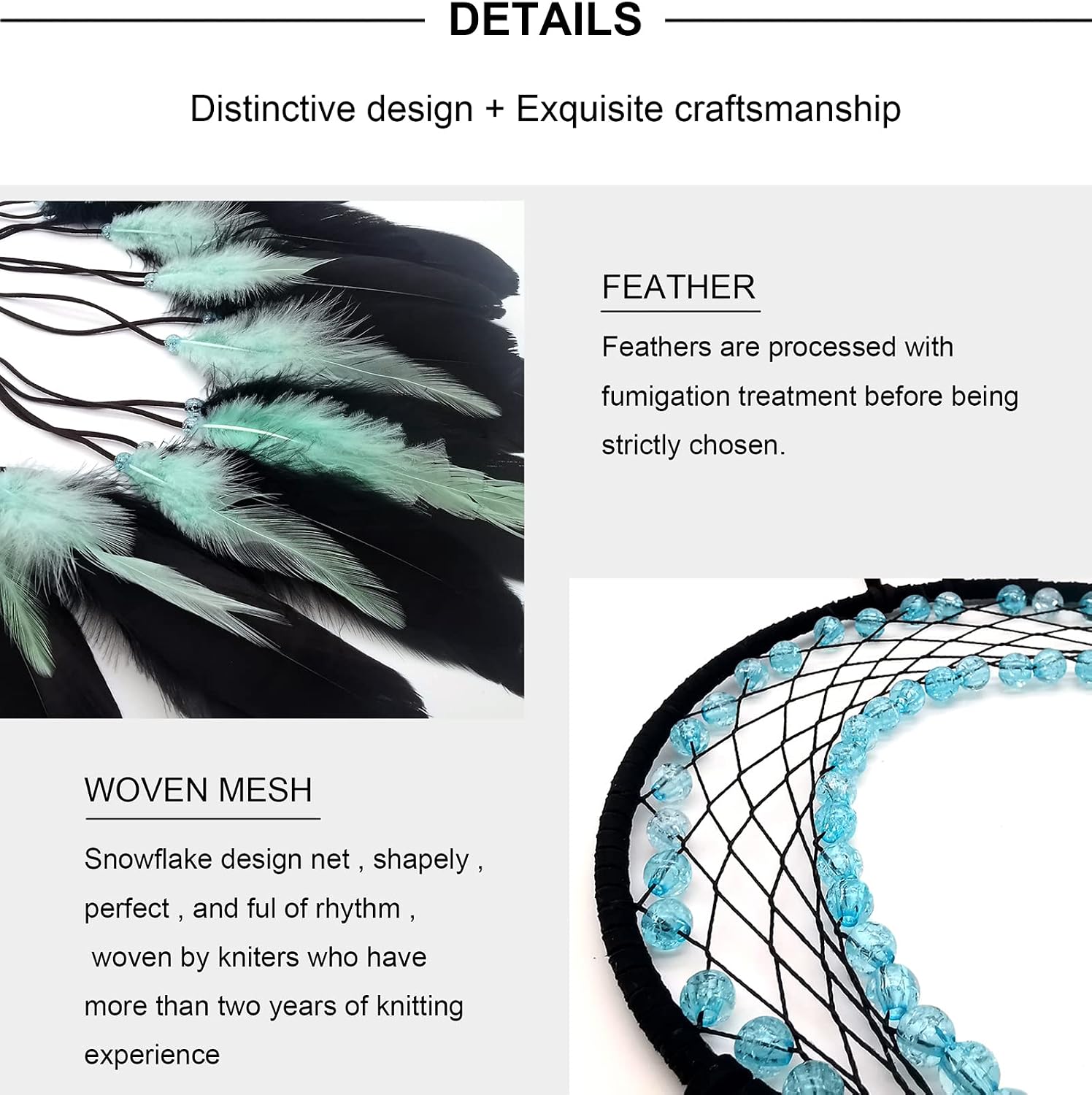 Dream Catchers, Moon Dream Catcher with Candy Beads Wall Hanging Ornament, Blue Black Handmade Feather Decoration for Kids Bedroom Home, Art Craft Gift (Moon-Blueblack)