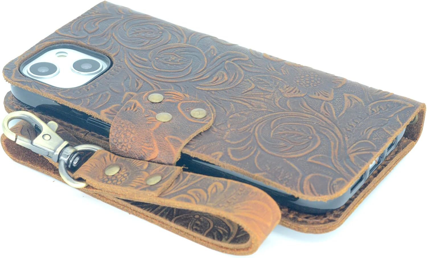 Compatible with iPhone 13 2021 5G Genuine Leather Wallet Case Brown