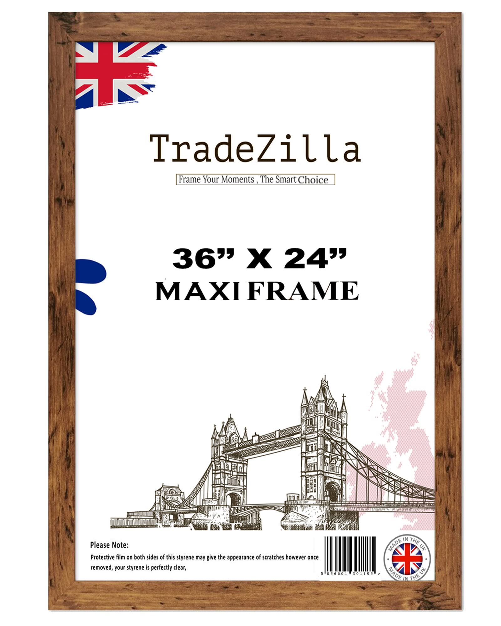TradeZilla - Modern Large Rustic Maxi Poster Frame 61 x 91.5 cm (36 x 24 Inch) Picture Frames| Solid MDF Wood| Perfect For Gifting |Wall Gallery Art |Home/Office Decor (Rustic)