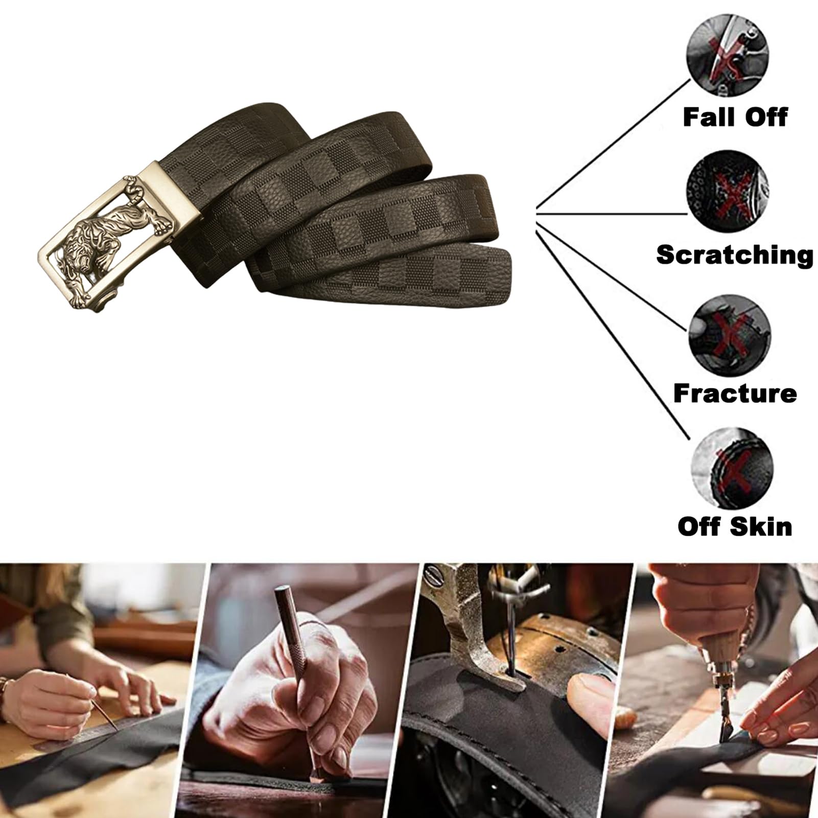 Cinturón De Cuero Con Trinquete Deslizante Moda, Hebilla Automática Grabado Tigre, Cinturón Ocio Clásico Ajustable (cintura 110 Cm/37 Pulgadas, Plateado)