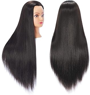 Hairingrid 26"-28" Mannequin Head Hair Styling Training Head Manikin Cosmetology Doll Head Synthetic Fiber Hair and Free Clamp Holder (Black)