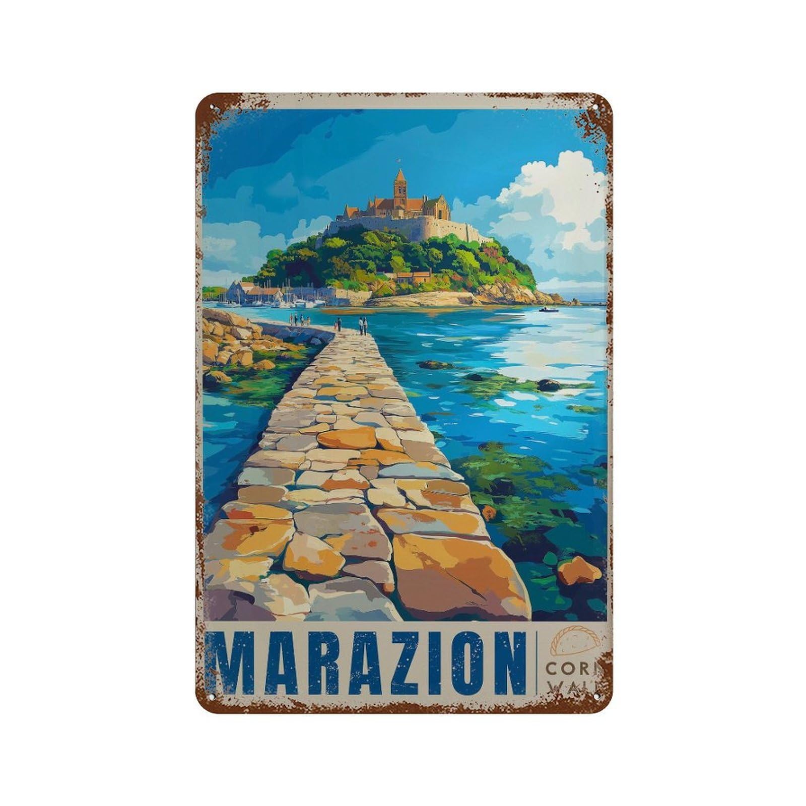 xiaoxiaoshen Marazion Cornwall Travel St Michael;s Mount Coastal Wall Decor Art Metal Tin Poster Modern Home Decor Art Home Bar Shop Decorations Vintage Sign 30x20cm