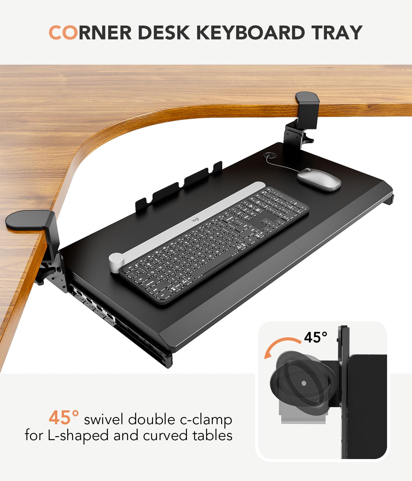 Tastaturablage unter dem Schreibtisch, ausziehbar, mit extra stabilem C-Klemmhalterungssystem, 27,3 (82,5 cm inkl. Klemmen) x 27,9 cm, ausziehbare Plattform, Computerschublade zum Tippen, Schwarz