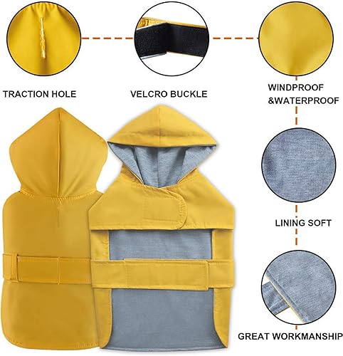Miniatura 5 de Impermeable para perro, poncho impermeable, ropa para mascotas, con forro de doble capa, agujero para correa, ajustable, para perros pequeños y