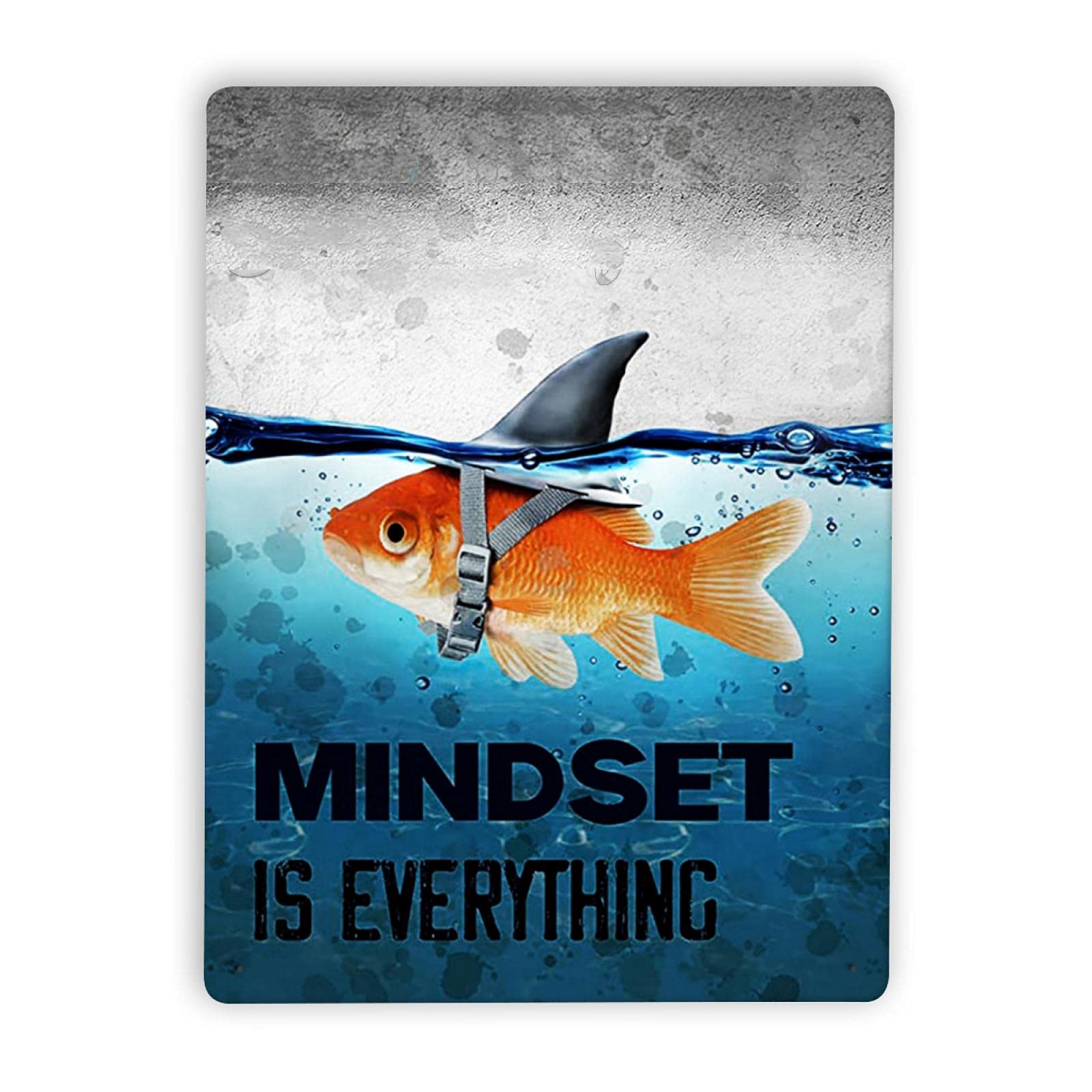 Ahee Goldfish Metal Tin Signs Funny Quotes Plaque Mindset Is Everything Motivational Inspirational Wall Art Bathroom Art Gifts For Office Decor 8"X12"