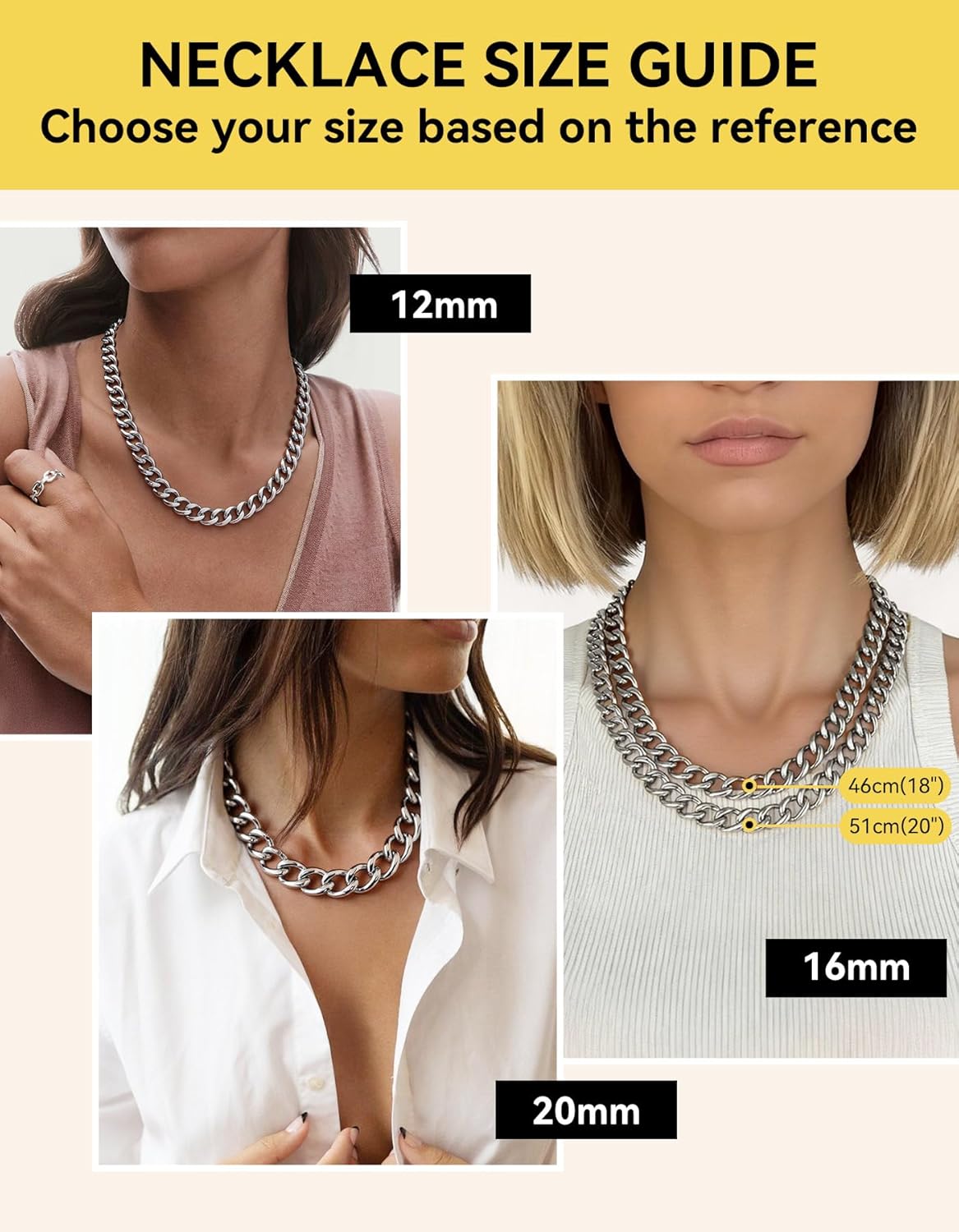 ChainsHouse Cuban Link Chain for Women Chunky Gold Necklace Stainless Steel/Gold Plated Choker Necklaces for Women, 12/16/20 mm Width Thick Chain Choker Punk Hip-Hop Jewelry,18-20" - Image 6