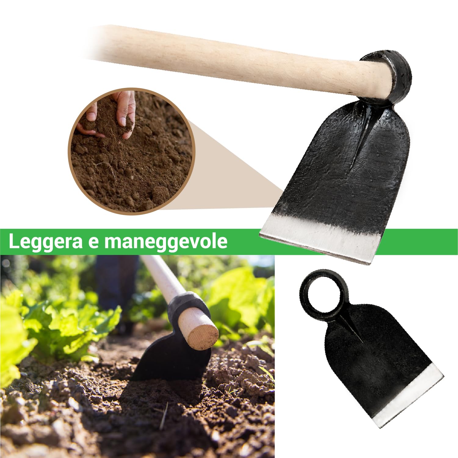 CRISALIDE Azada forjada sin mango 350 g – Azada de huerto y jardinería de acero, orificio Ø 3 cm, ancho 8 cm, ideal para desmalezar suelo y deshierbe