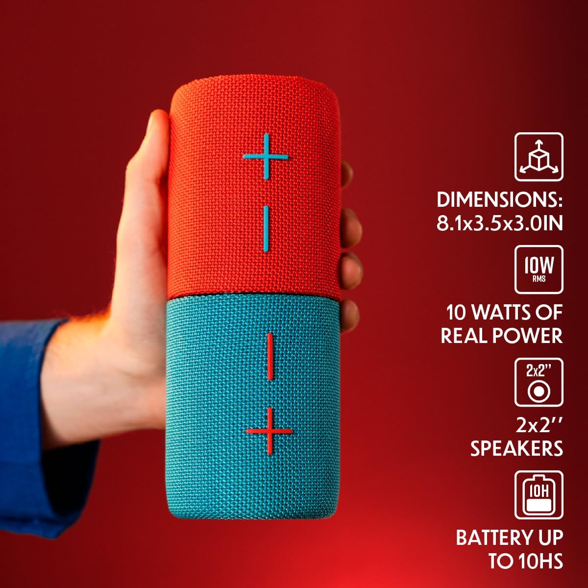 Stromberg - Twin 2-in-1 Mini Portable Bluetooth Speaker, 10W Power (5W per Speaker), 10-Hour Playtime, Sky Blue and Red - Image 5