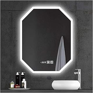 Specchio Rotondo A Muro Controluce LED, 60x80cm LED Bagno Specchio illuminazione Disattivazione del doppio interruttore touch Specchietto ottagonale Specchio leggero ottagonale, display Temperatura An