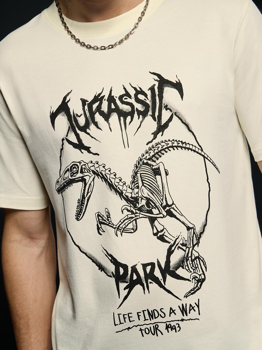 The Souled Store Jurassic Park Rockstar Raptor Herren Jungen Kurzarm T-Shirt Rundhals Bedruckte Baumwolle Atmungsaktiv Leicht Casual Loose Fit