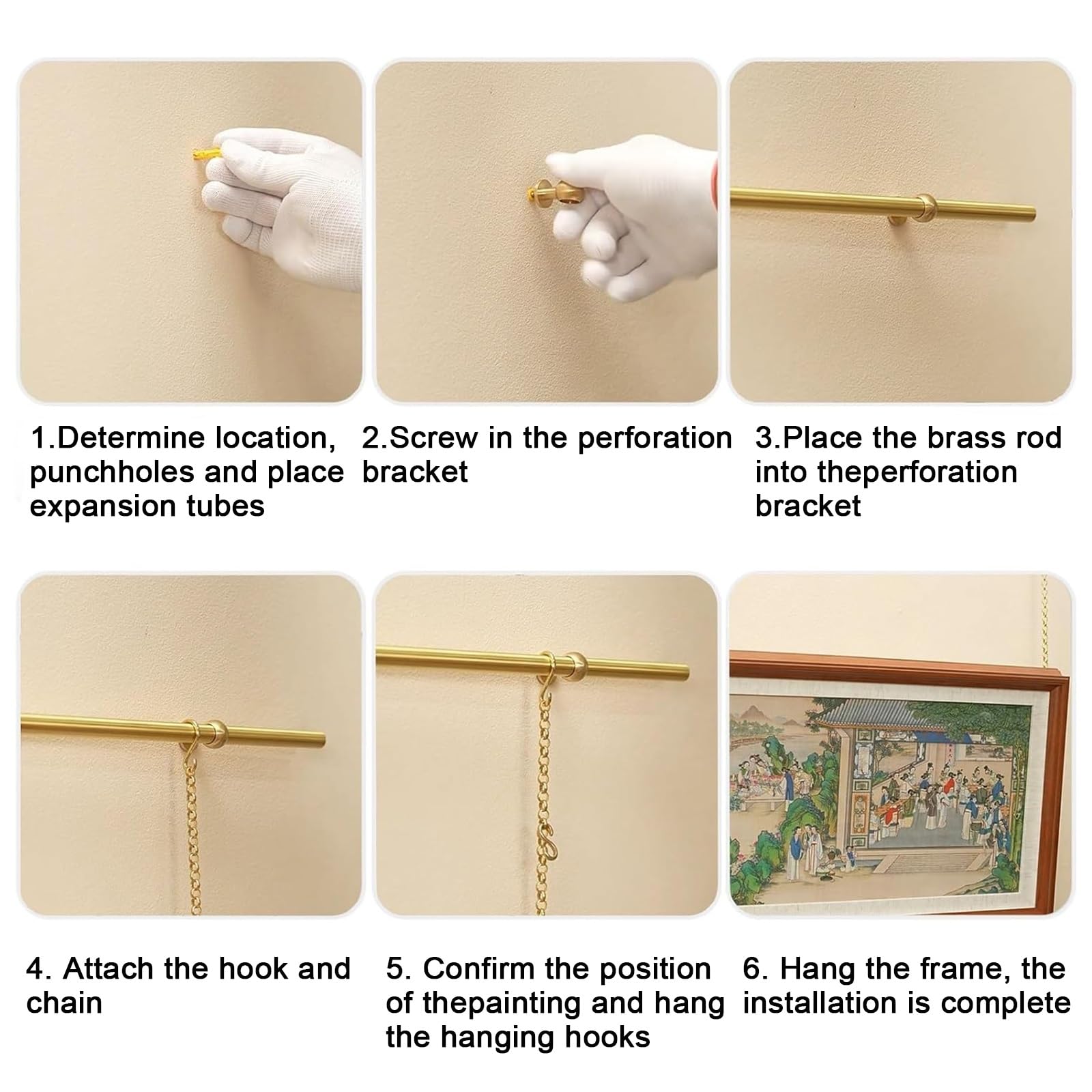 Bilderschienen Aufhängesystem, Style Gallery Art Display Kit mit Verstellbaren Ketten und Haken, Bilderaufhängeset for Heim und Museumsdekoration(60cm/23in)