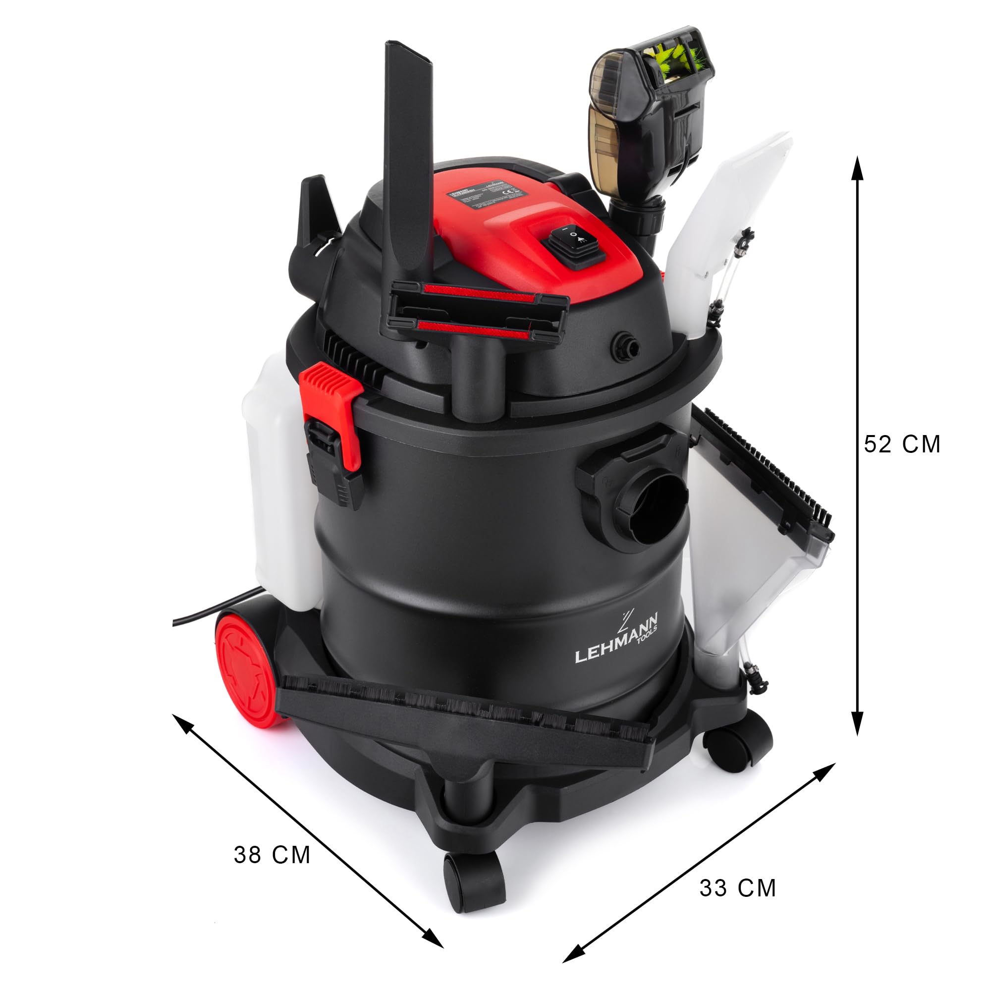 Lehmann Ultrawash 2000 Shampouineuse 4 en 1, Aspirateur Eau et Poussière avec Fonction de Soufflage, Réservoir 20 L, Filtre HEPA, Nettoyeur Injecteur-Extracteur pour Canapé, Tapis, Matelas, Noir