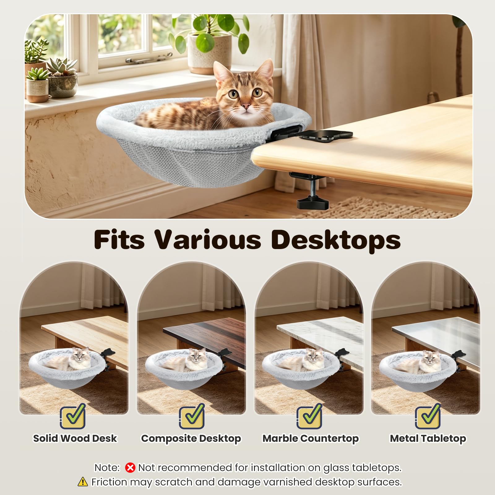 VavoPaw Cama-Escritorio para Gatos, Percha Metálica para Gatos Sin Necesidad De Taladrar, Hamaca Plegable con Clip Y Alfombrilla, Soporta hasta 18 Kg, Muebles para Gatos Que Ahorran Espacio, Gris