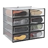 PARANTA 8-Piece Boot and Shoe Storage Box, Stackable Clear Plastic Shoe Box, Space-Saving Shoe Organizer for Boots, Sneakers, and High Heels, Black