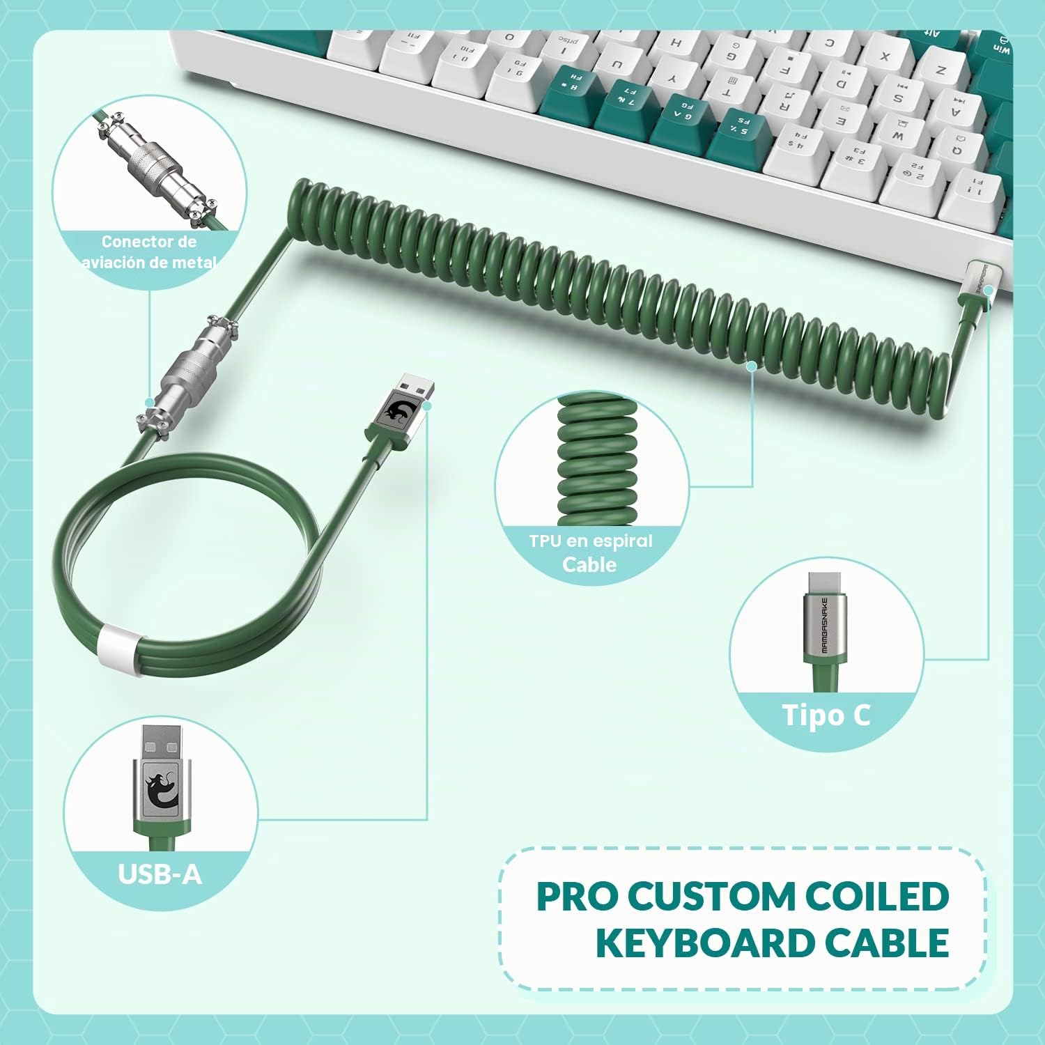 YINDIAO T8 60% RGB Juego de Teclado y Mouse para Juegos+Cable USB C en Espiral,Teclado Mecánico con Cable,US Layout,Compacto TKL de 68 Teclas,Mouse de Nido de Abeja,hasta 6400 dpi,para PC PS5,Verde