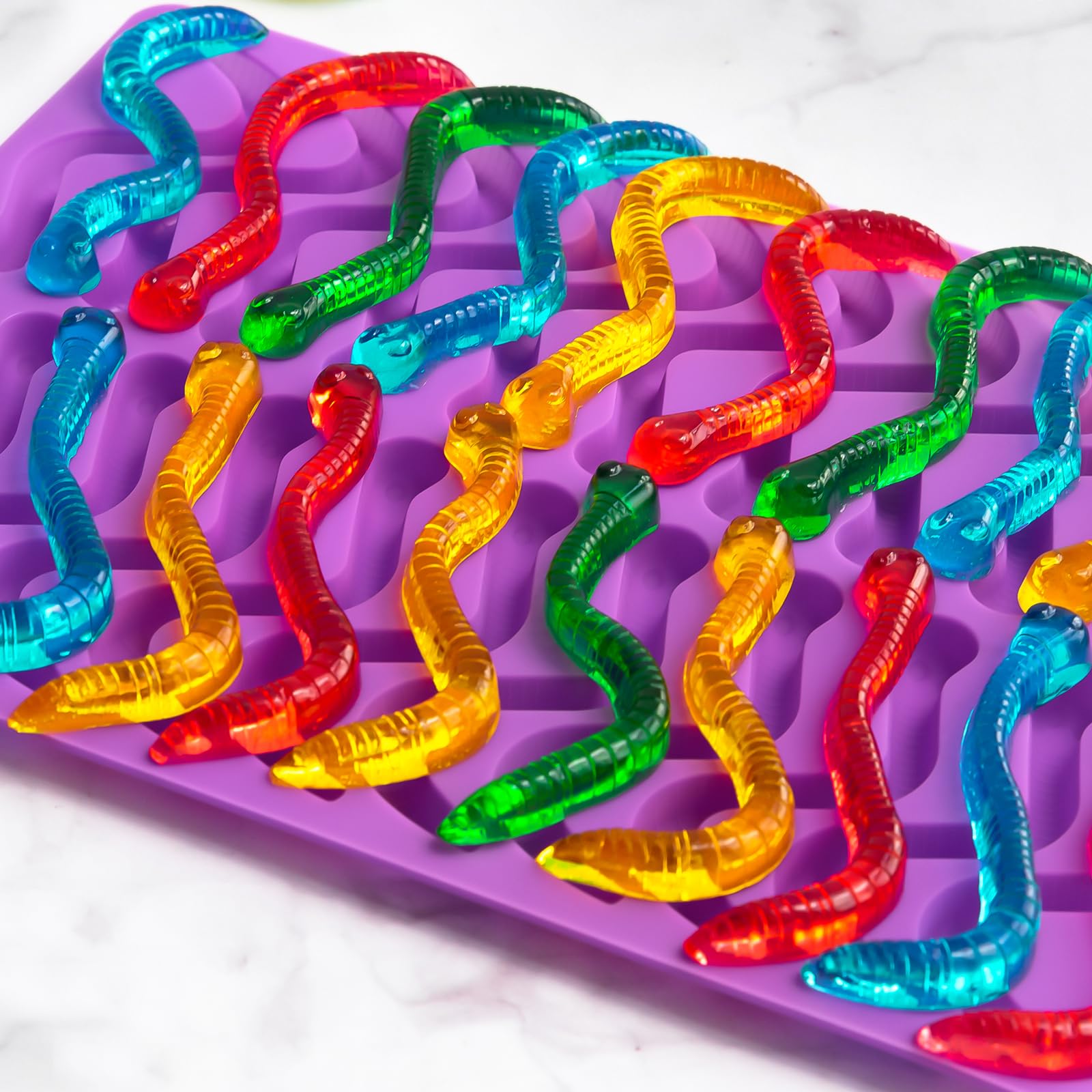 Molde grande de silicona para gomitas de oso y gusano, moldes de gomitas de caramelo para niños, moldes de chocolate antiadherentes, sin BPA, con 2 cuentagotas y 1 cepillo de limpieza, juego de 4