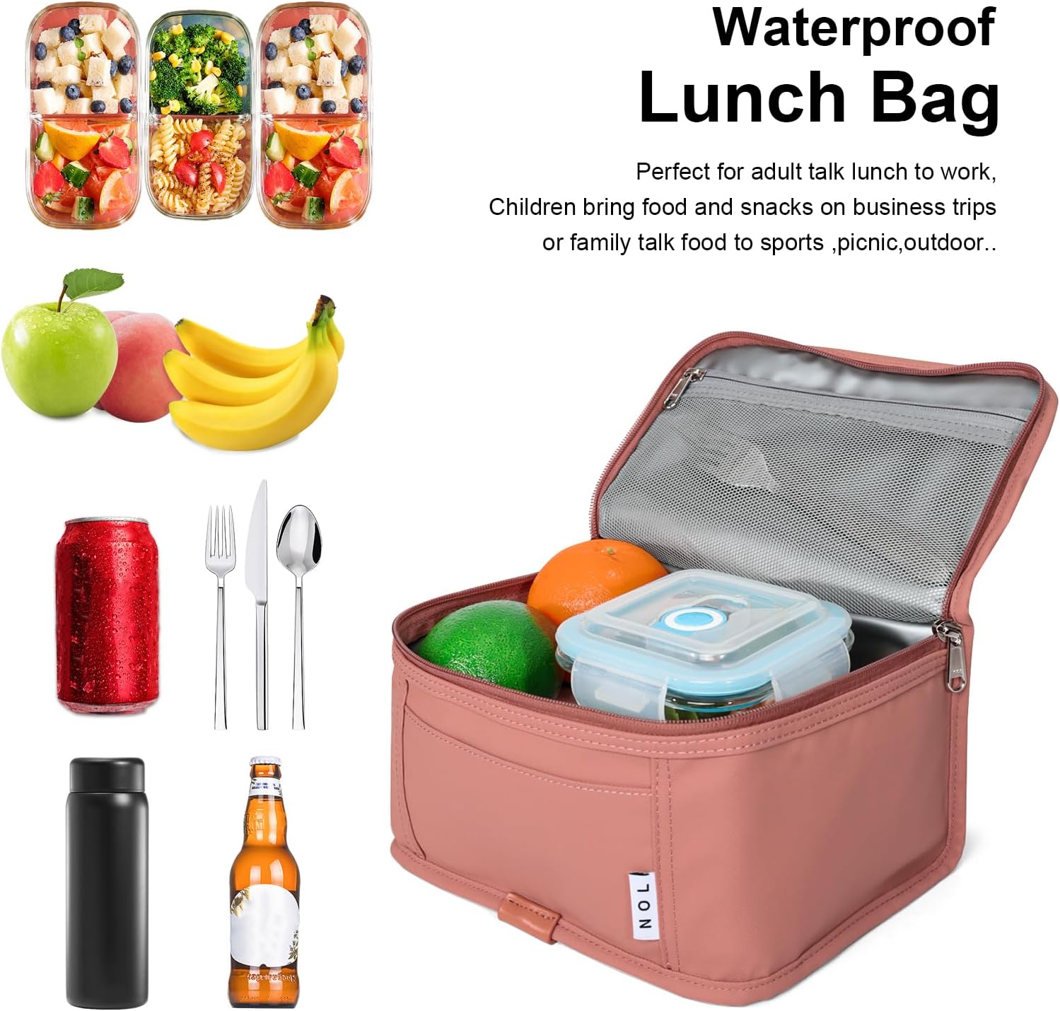 NOL Natural Organic Lifestyle Small Lunch Bag Mini Lunch Box Insulated Lunch Bag for Men/Women Leakproof Cooler Tote Bag Lightweight Nylon Waterproof Lunch Box For Work, Dark pink - Image 8