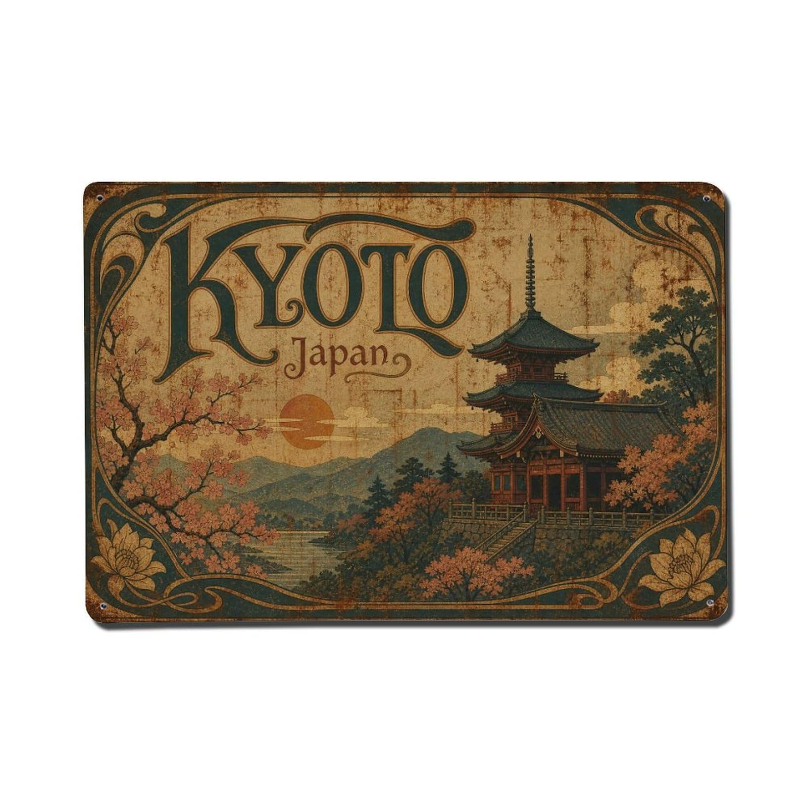Gead 8X12inch Style Vintage Travel Kyoto Japan Sanctuary Metal Tin Sign