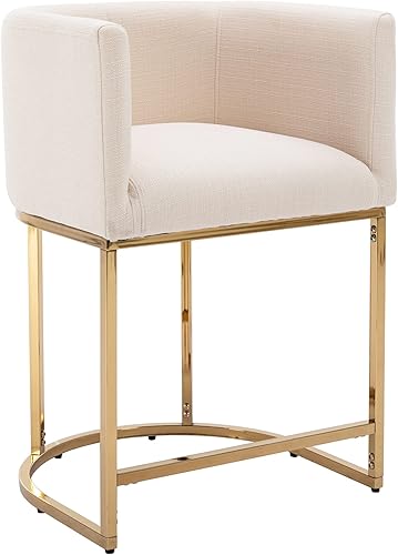 Miniatura 1 de Wahson Taburete tapizado de lino de altura de bar, 24 pulgadas de alto, taburete moderno de tela de mediados de siglo, con marco de metal dorado,