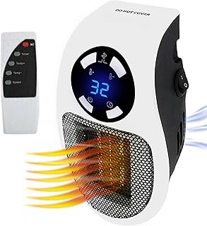 Plug-in Heater 500W, Super Low Running Cost, Ceramic Mini Portable Electric Space Fan Heater for Room, Digital Thermostat, Remote Control, 1-12h Timer, Low Energy