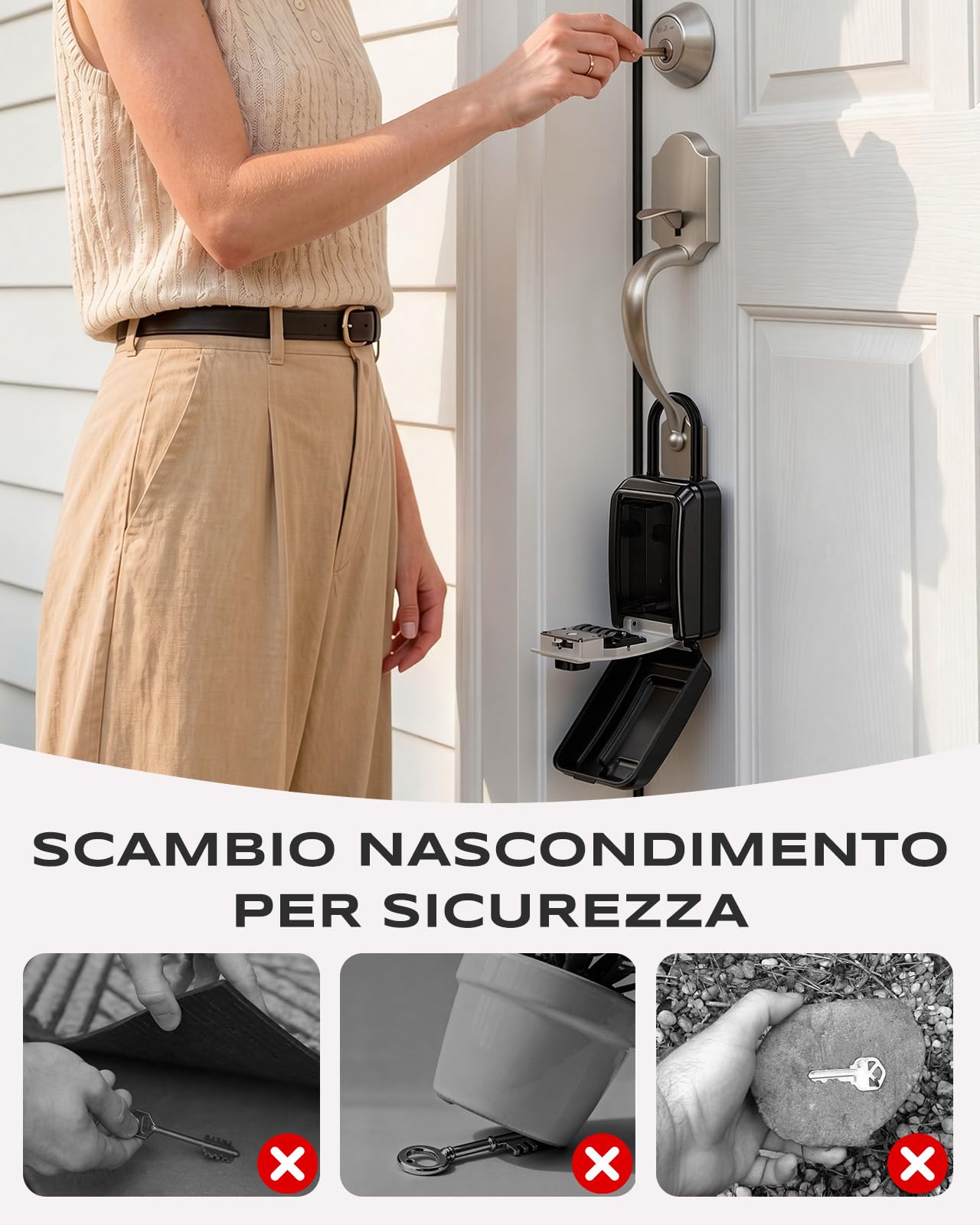 Mohard Key Box con Gancio, 3 Key Ricambio Resettabile Cassetta Chiavi con Codice 4 Cifre, Impermeabili & Grande Capacità Cassaforte Sicurezza Self Check in per Casa, Appartamento, Ufficio, Garage