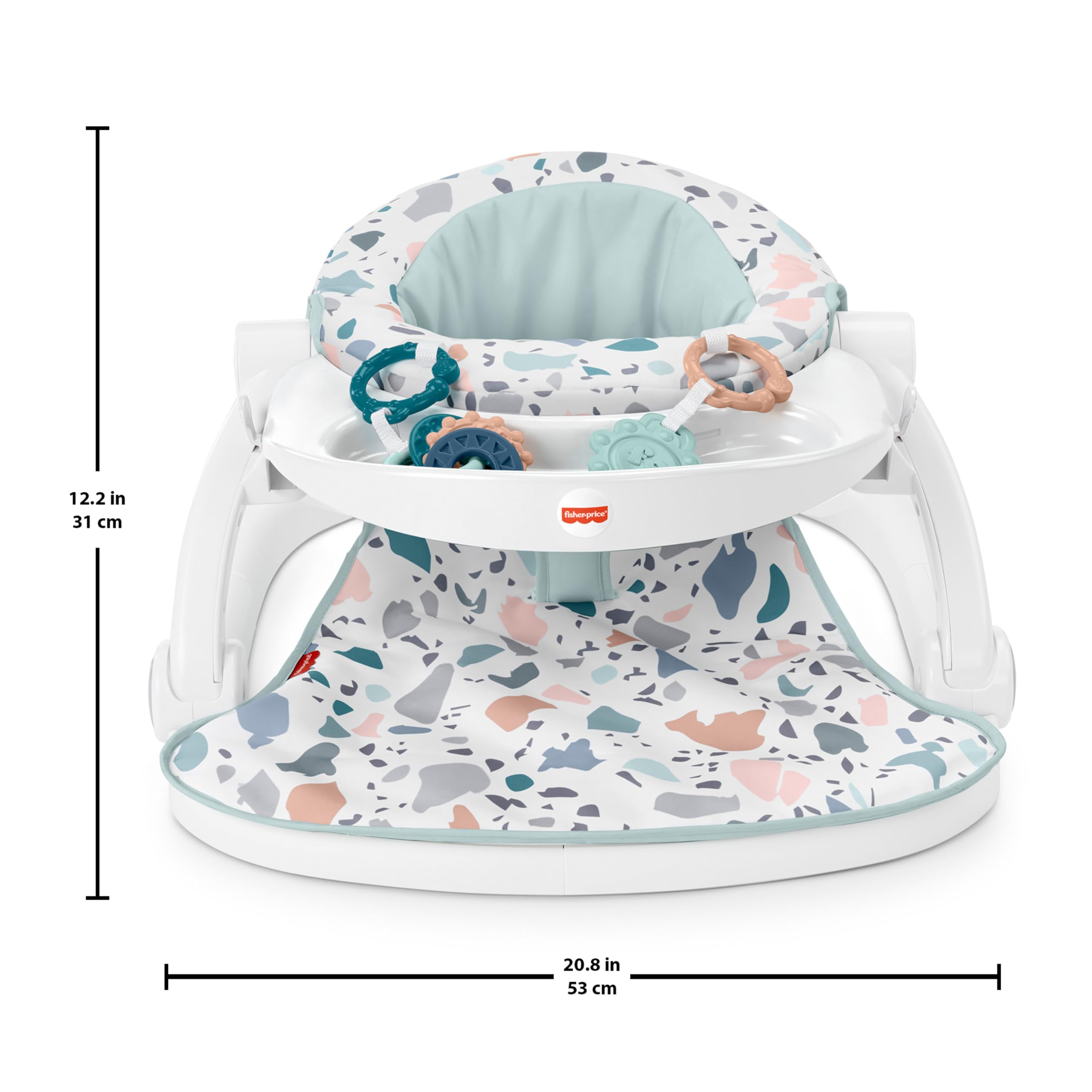 Fisher-Price Asiento para Suelo Plegable con Bandeja, Estampado terrazzo, Regalo para bebés hasta 11 kg (Mattel HBD68)