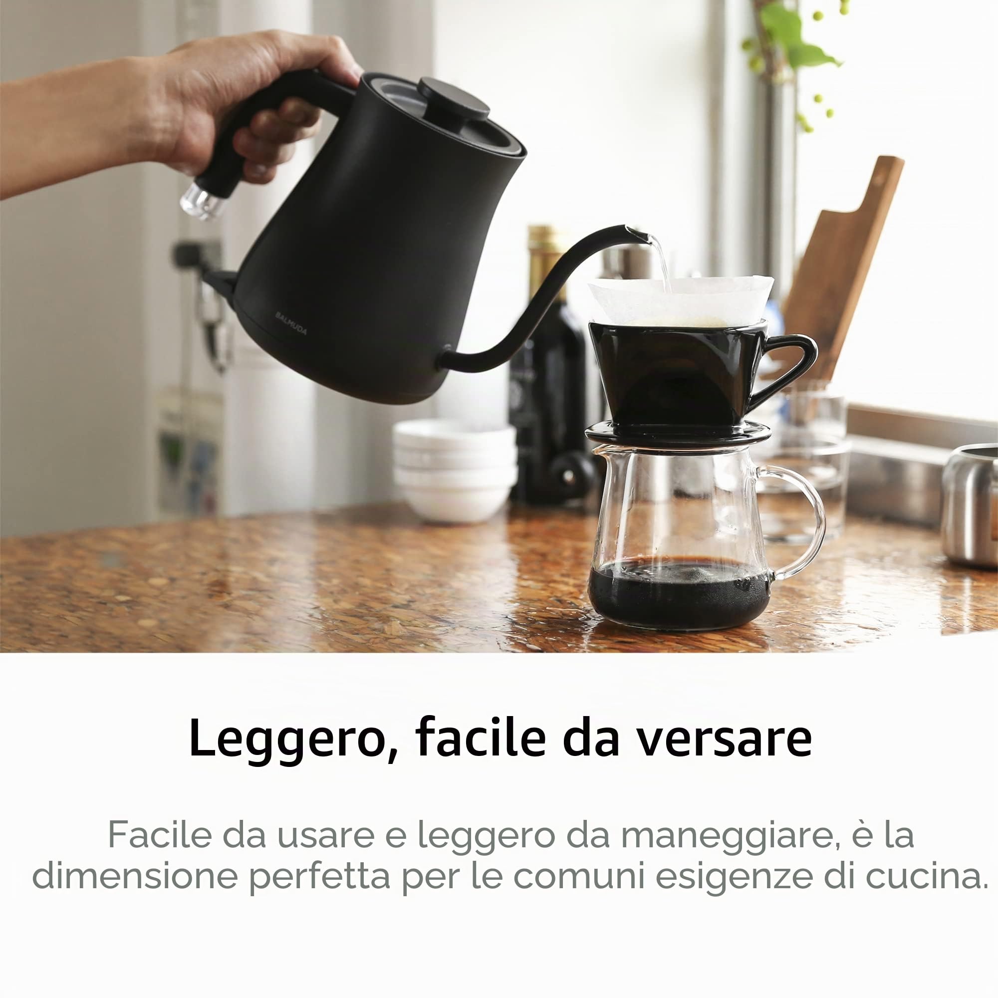 Balmuda Bollitore elettrico Collo di cigno Acciaio inossidabile 0,6 l Indicatore neon Tè e caffè K02H-BK Nero