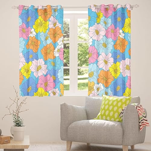 Miniatura 127 de Erosebridal Cortinas retro de los años 60 y 70 de 84 x 63 pulgadas, cortinas opacas rústicas de flores psicodélicas para hombre y mujer, diseño