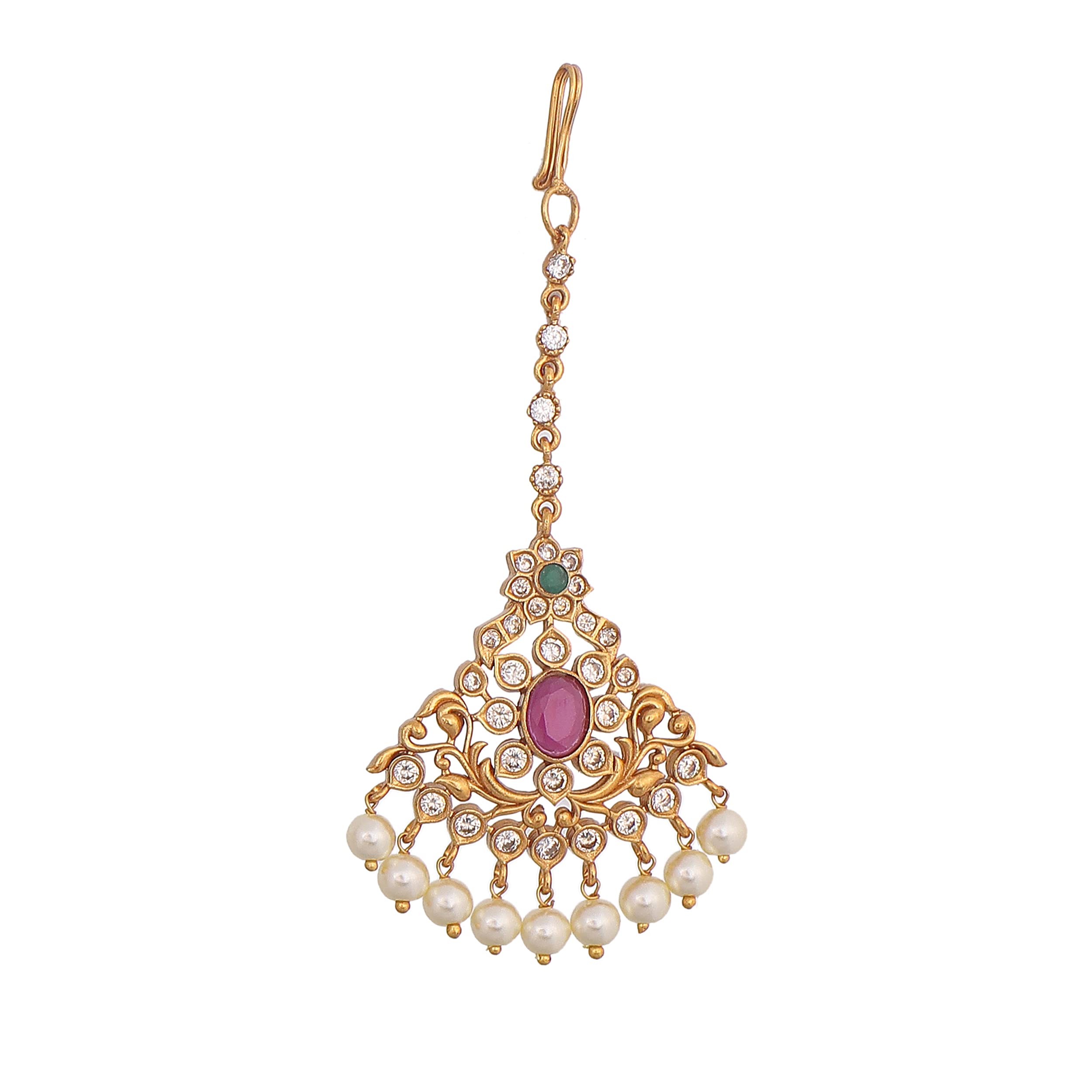 Tarinika Antique Gold Plated Idris Maangtika with Floral Design - Indian Maang Tika for Women and Girls Perfect for Ethnic Occasions | Traditional Indian Maang tikka for Women | 1 year warranty*