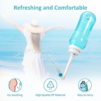 Peri Bottle Zitrads, Squeeze-Free Portable Bidet for Postpartum Essentials, Peri Bottles for Feminine Hygiene, Women, Baby, or Bedridden Patients with 2 Nozzles (17 oz)