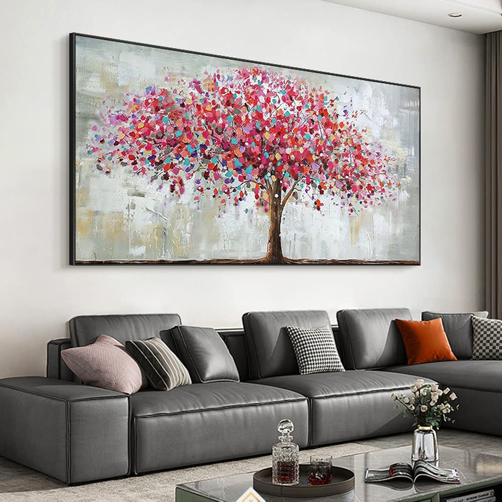 Mintura Handgemaltes Ölgemälde auf Leinwand großer roter Baum 70 x 140 cm
