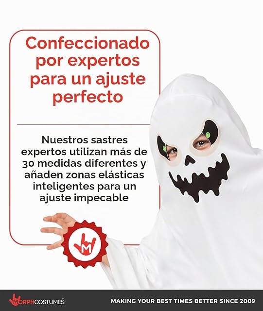 Foto 4 de 8 de Morph Disfraz Fantasma Clásico Niño Túnica Blanca Cabeza Puntiaguda Cara Espeluznante Halloween Talla Única